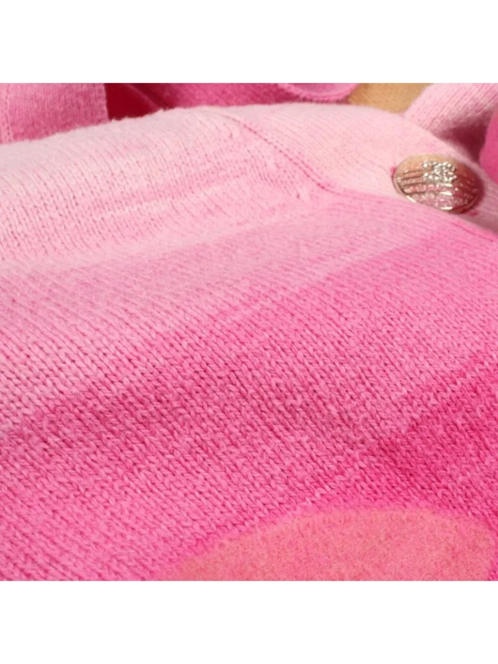 Chanel Cardigan CC Logo Neck Pink Cotton Cashmere Big Button